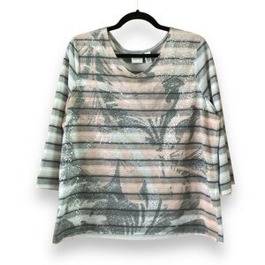 Chico's Zenergy Striped Graphic 3/4 Sleeve Top Metallic Size Large Chico's 2